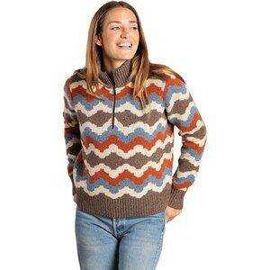 Toad&Co Red Brown Blue Wilde 1/4 Zip Sweater Sz L Lambswool CabinCore Outdoor